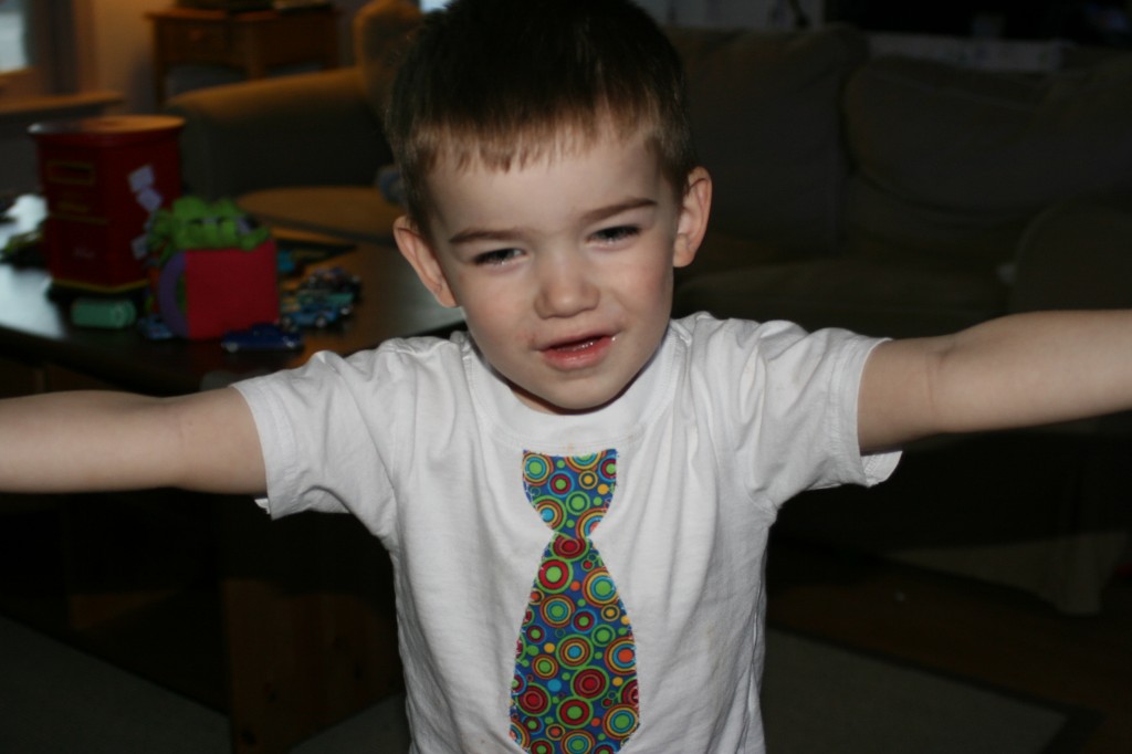 I told him to hold his arms out.  Guess that meant a hug.