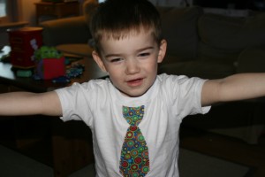 I told him to hold his arms out.  Guess that meant a hug.