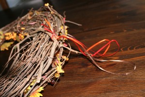 the multicoloured ribbons used to hang the wreath